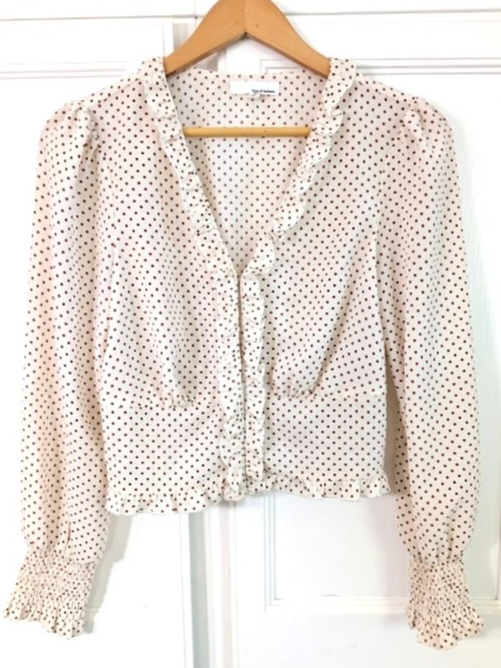 june & hudson Blouse with Red Polka Dots and Ruffle Trim S